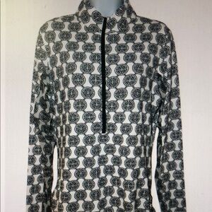 IBKUL Womens 1/2 Zip Long Sleeve Geometric Print Athletic Top Size M Adjustable